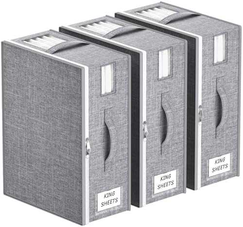 Lifewit 3 Stück Faltbarer Aufbewahrungstasche, Bettwäsche Organizer, Grau | Aufbewahrungsbox mit 2 Sichtfenstern und 1 Etikett, Unterbettkommoden für Bettwäsche, Kleidung, Decken,