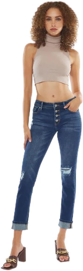 Kancan - Mid Rise Button Fly Distressed Skinny Straight Jeans - (30" Inseam) - KC8599 - Includes Official Tag