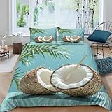 Imprimé en 3D boisson à la noix de coco Housse pour couette Linge de lit Avec taie d'oreiller Exquis rafraîchissant tropical Couverture housse Luxueux pour familles couples parents King（220x240cm）