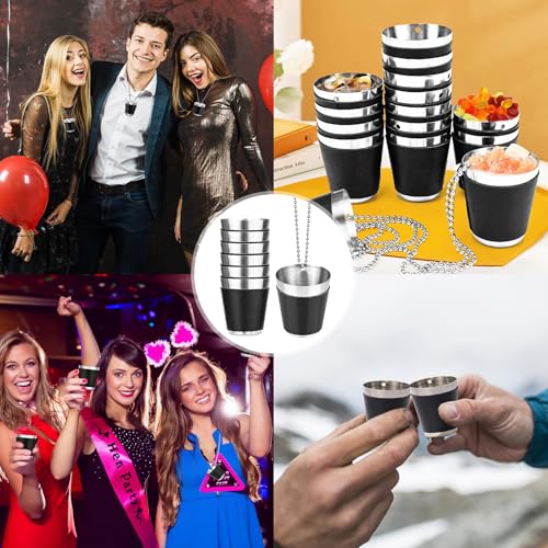 Begpoee 12 Pieces 30ml Shot Glasses for Hanging Shot Glasses Stainless Steel, Shot Glass with Chain - Image 2
