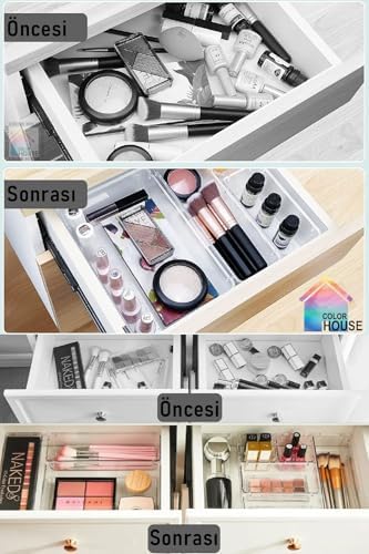 color house 20'li Set Çekmece Içi Şeffaf Düzenleyici Modüler Organizer Makyaj Takı Kozmetik (Sert Plastik) ŞEFFAF Tek Ebat - Görsel 7