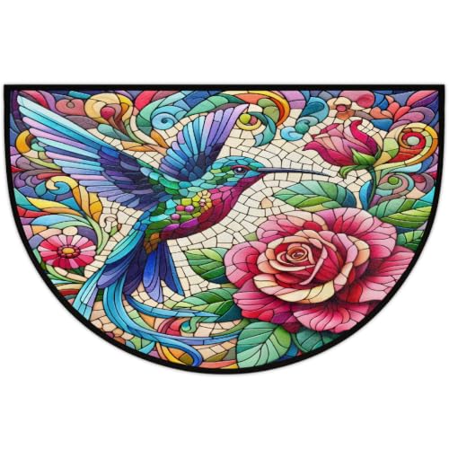 Image of Half Round Doormat Hummingbird Non Slip Semi Circle Area Rug Runner Mat