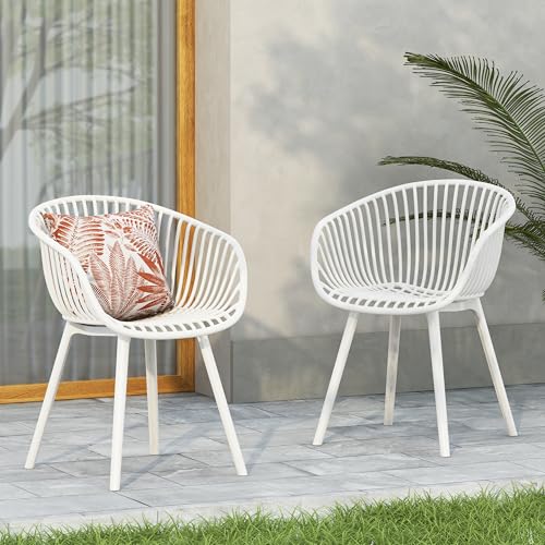 Christopher Knight Home Modern Accent ChairWhite Outdoor Patio Chairs Set of 2 Lounge Chairs for Balcony or Garden Weave Design Stylish and Comfortable Seating for Backyard or Terrace