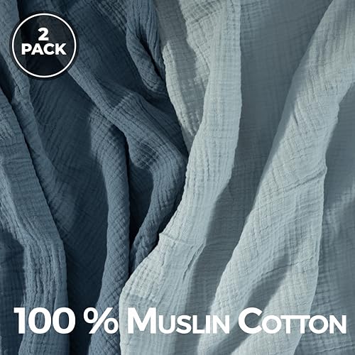 Image of Dreamology Muslin Blankets for Newborn,2 Pack,Muslin Cotton Blankets for Boys,Girls,100% Cotton,Soft and Breathable Baby Receiving Blankets Baby Boy,Girl, 44x44 Swaddle Blanket | Blue and Light Blue