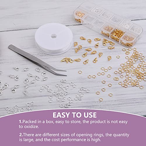 Lunarm 880Pcs Open Jump Rings With Lobster Clasps And Tweezers, 4 Sizes Jump Rings Jewelry Findings Kit For Jewelry Repair Keychains And Necklace Making (Silver And Gold) #TOP3