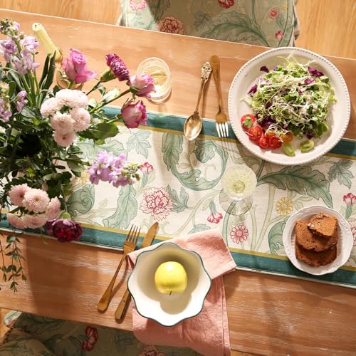 patdrea Designer Green Floral Table Runner,French Elegant Vibrant Rustic Linen with Green Leaves Patterns Fabric Table Mat,Decoration for Kitchen Dining Room Banquet Christmas,12"*102" by patdrea - Image 5