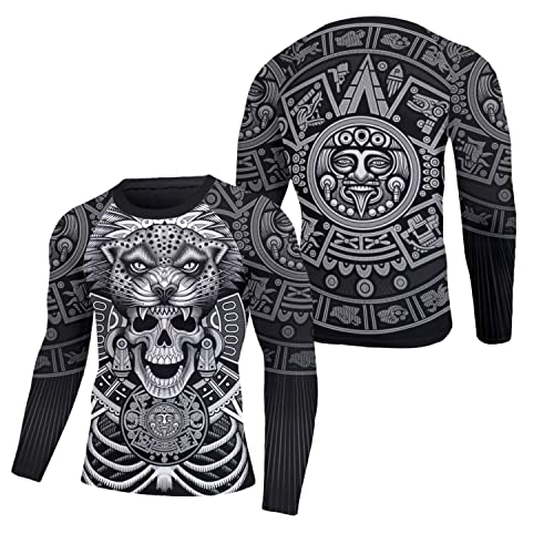 BJJ Rash Guard, Ultra Soft Compression Shirt, Rash Guard Men Jiu Jitsu Long Sleeve Aztec Compression Shirt