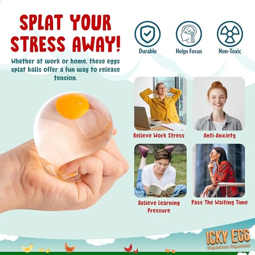 Image of Egg Squishy Toys (4-Pack) - Super Solid Squishy Eggs, Clear Egg Yolk Squeeze Fidget Toys for Kids & Adults - Sensory Party Favors, Goodie Bag Stuffer.