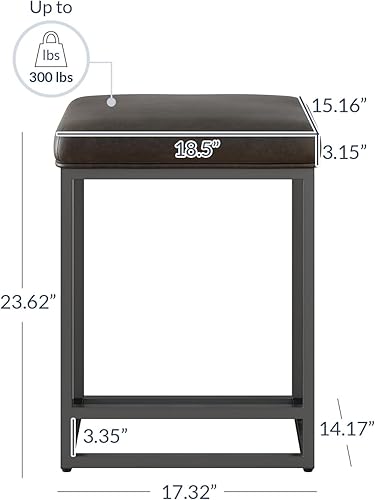 Miniatura 3 de BELLEZE Juego de 2 taburetes de bar sin espalda de 24 pulgadas, taburetes de bar de altura de mostrador, modernos taburetes tapizados de piel