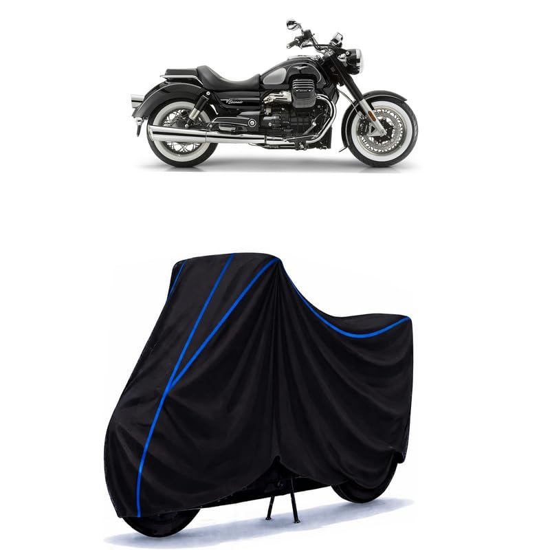 Image of Eldorado Bike Cover Water Resistant Universal Motorcycle Rain | Heavy Duty UV Protection, Dust, Scratch Indoor Outdoor All Weather with Black Blue Piping Elastic