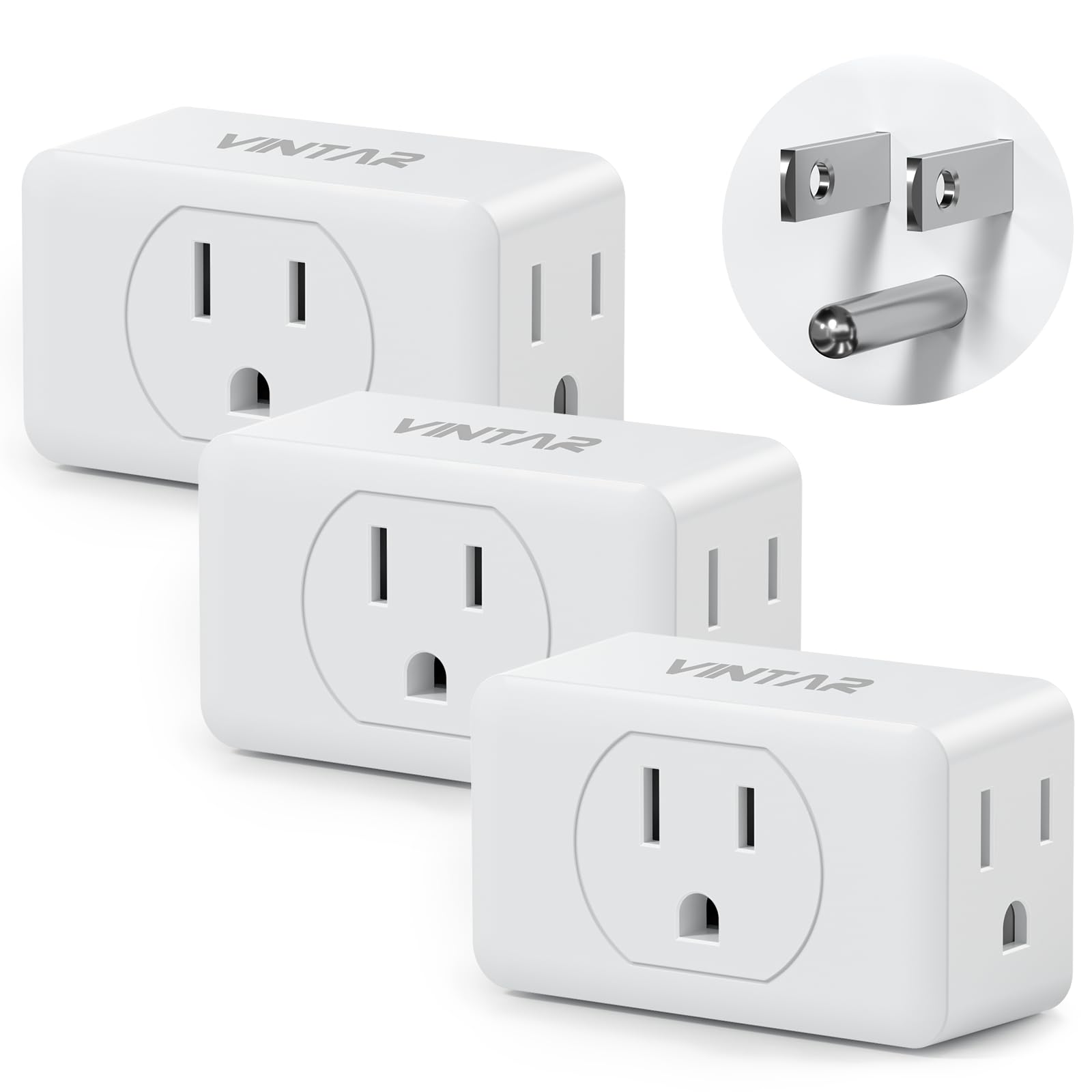 Multi Plug Outlet Extender, VINTAR 3 Outlet Adapter, Multiple Outlet Splitter, Grounded Wall Tap Adapter, Power Plug Expander for Travel Home Office Dorm, 3 Pack