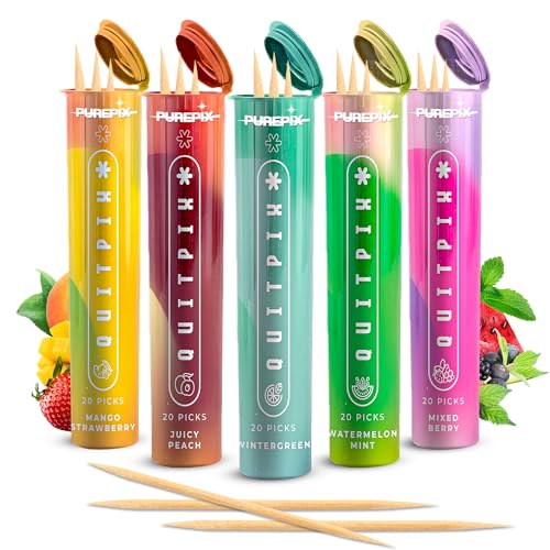 quitpix to help quit smoking extra thick flavored toothpicks with nac amp l-theanine that can help quit smoking - oral fixation - nicotine free - kosher vegan 5 flavors variety pack made in usa