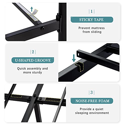 Hoomic 14 Inch Queen Size Metal Platform Bed Frame With Vintage Headboard And Footboard/Mattress Foundation For Storage/No Box Spring Needed/Easy Assembly/Black #TOP5