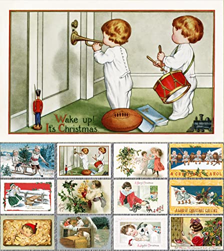 Image of PIXILUV CHRISTMAS CHILDREN (Pack of 12) Notecards Small Greeting Cards # Children on Christmas Evening and Morning ~ Vintage Christmas Postcards Reprint