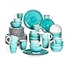 vancasso Serie Bella Juego de Vajillas 48 Piezas Vajillas Completas Gres para 12 Personas Moroccan Estilo con Platos de Cena, Postre, Cuencos, Tazas, Verde