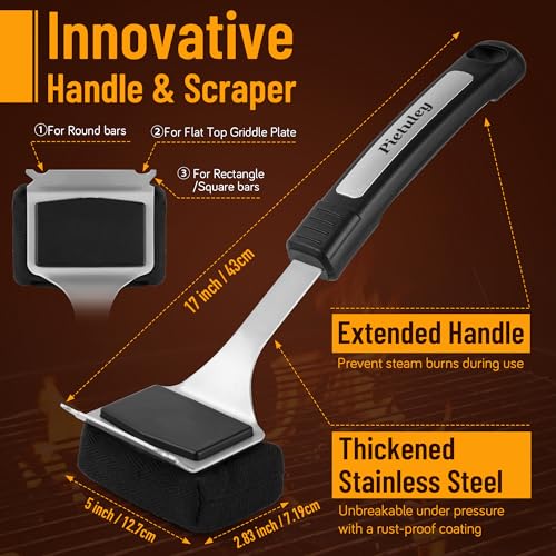 Pietuley Steam Grill Brush with Scraper, Safe BBQ Cleaning Brush Kit for Grill Cleaner,Bristle-Free Barbecue Accessories Oven Cleaning Tool,Stainless Steel Barbecue Griddle Cleaner,Gas BBQ Accessories - Image 2