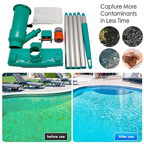 Aspirador de pó portátil para piscina com 5 seções de polo, escovas de esfregão, saco de folha, cabe