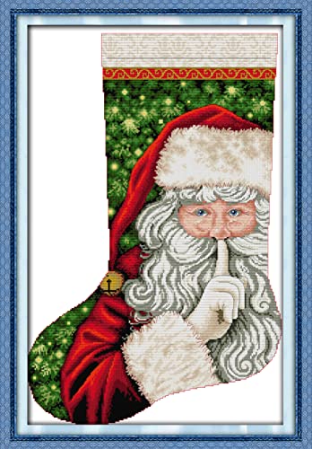 Image of CaptainCrafts Cross Stitch Kits Christmas Stocking Counted Cross Stitch Unprinted Fabric Cross Stitching DIY Needlecrafts Embroidery Kit for Adults Beginner (Unpreprint 14CT, Ask for a Quiet Santa)