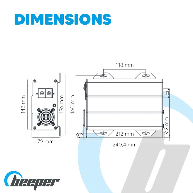Convertisseur Pur Sinus 600W Beeper PS-HP600-12V vers 220V avec écran LCD - 7