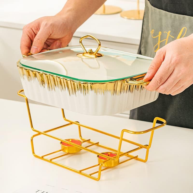 Miniatura 6 de Juego de 3 piezas para bufé, cerámica con acabado de mármol de imitación, juego de calentador de bufé para bufé, bodas, fiestas, banquetes, eventos