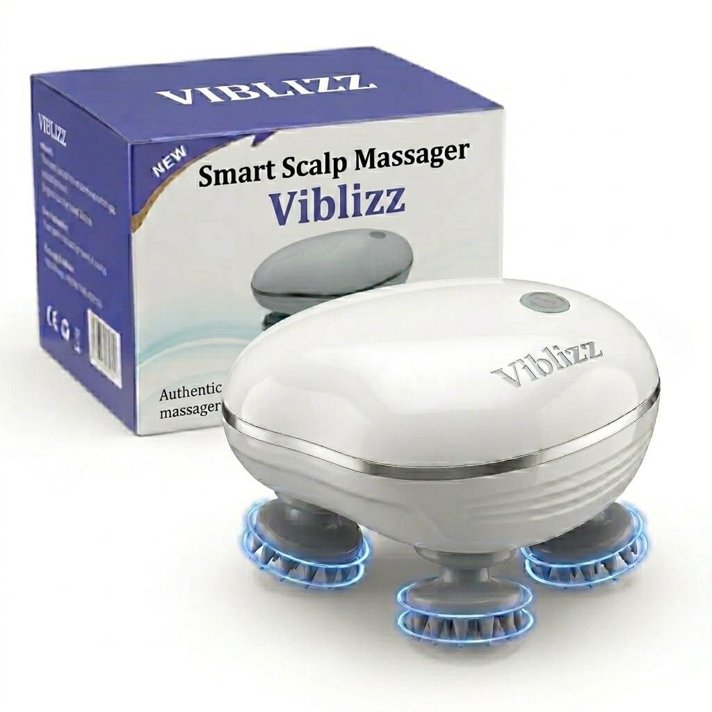 Viblizz Electric Scalp Massager | Rechargeable Head Massager for Scalp & Hair Growth | 96 Silicone Kneading Nodes for Stress Relief & Deep Cleaning | Waterproof Body Massage Machine