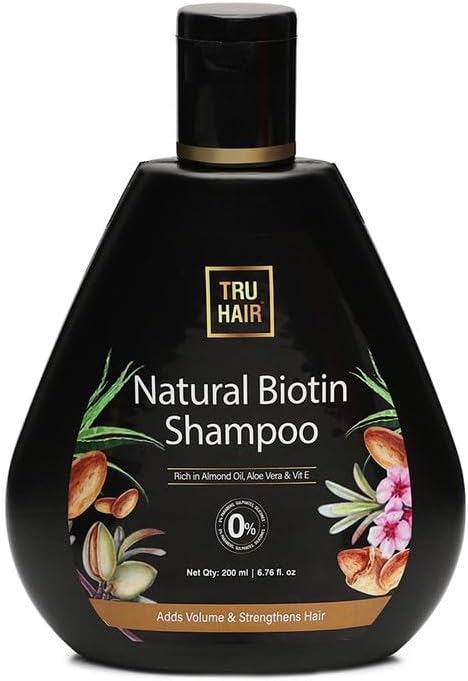 Tru Hair Biotin Shampoo with Almond oil, Vitamin E & Aloevera Gel for Healthy, Thick, Soft & Lustrous Hair | Contains 0% Parabens, Silicones & LLPs | TRUE HAIR Shampoo-200 ML