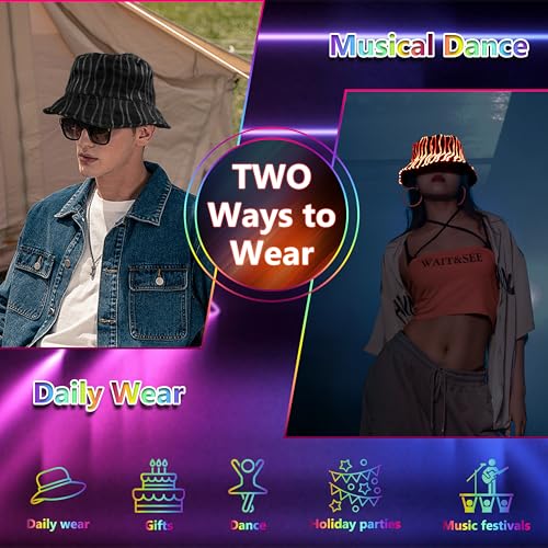 Image of Led Bucket Hat, Rave Led Hat 7 Colors, Neon Flashing Festival Gear, Light up Hat Rave Accessory, Funny Bucket Hat (US, Alpha, Large, Black)