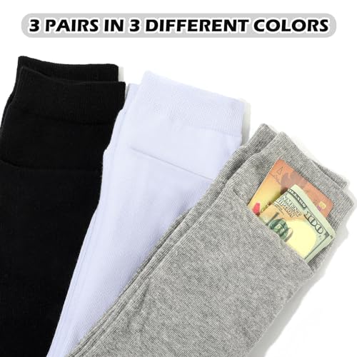 Shihanee 3 Pairs Mens Novelty Pocket Dress Socks Wallet Crew Socks with Hidden Pockets for Traveling, Hiking, Cycling, Working3