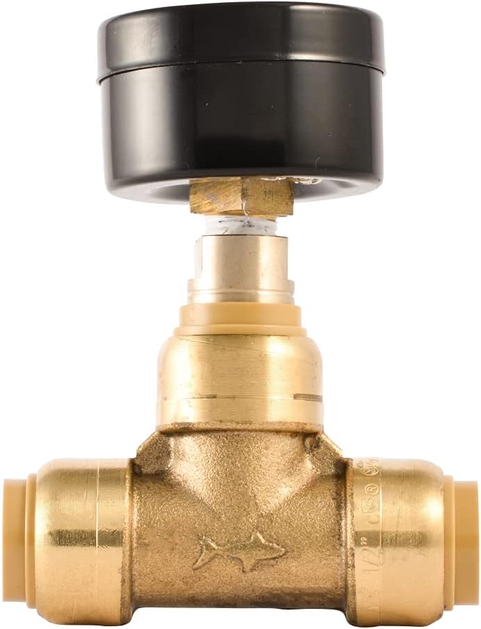SharkBite 1/2 Inch Pressure Gauge Tee, Push to Connect Brass Plumbing Fitting, PEX Pipe, Copper, CPVC, PE-RT, HDPE, 24436