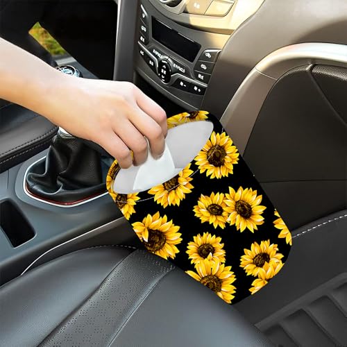 Image of Car Garbage Bag Abstract Yellow Sunflower Mini Car Trash Bin Portable Collapsible Waterproof Rubbish Bag for Car Accessories Back Front Seat Cup Holder