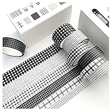 6 Rolls Grid Washi Tape Set, 16.4ft Long Decorative Washi Masking Tapes Black White Checkered...