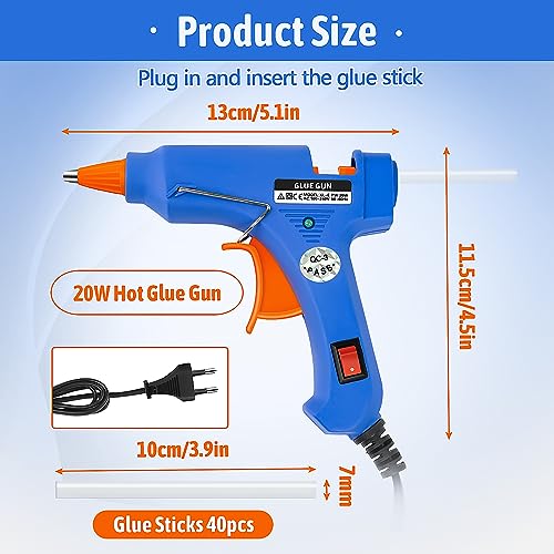 talifoca Heißklebepistole Klebepistole+ 40 Heißklebesticks, Heissklebepistole Klebesticks Klebepistole Set für DIY Kunst Industriell Kleine Handwerk in Haus & Büro, 20W Klebepistolen