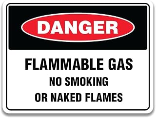 Danger - Flammable Gas NO Smoking OR Naked Flames Sign - 8"x12" Visible Metal Tin Warning Plate - UV-Protected for Gas Stations, Chemical Labs & Factory Fuel Zones