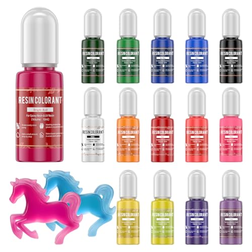 KHKD RESIN 15 Colors Epoxy Pigment, Non-Toxic Epoxy Resin Dye Colorant for Resin Coloring, Resin Art Jewelry Crafts DIY Making (Each 0.35oz)
