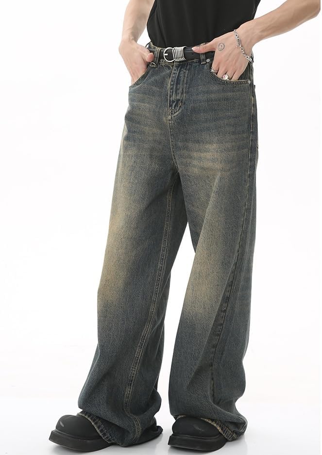 Wide Leg Jeans Men Y2k Baggy Hip Hop Grey Jeans Casual Loose Fit Skater Denim Pants Vintage Oversized Pants Streetwear - Image 2
