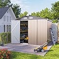 Jolydale 8.5 x 5.6ft Outdoor Storage Shed with Base, Outdoor Tool Storage Shed, Outside Lawn Mower Storage, Garden Metal Shed for Bike,Sheds & Outdoor Storage with Lockable Door for Backyard