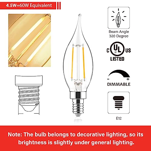 Sengled E12 Candelabra Bulb 60W Equivalent Led Chandelier Light Bulbs, 4.5W Dimmable E12 Led Bulb, 2700K Soft White 500Lm Candelabra Base, Flame Tip Candle Light Bulbs, 12 Packs #TOP2