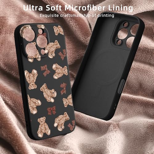 Coque de téléphone ours en peluche pour iPhone 14 Pro avec MagSafe et objectif noir silicone