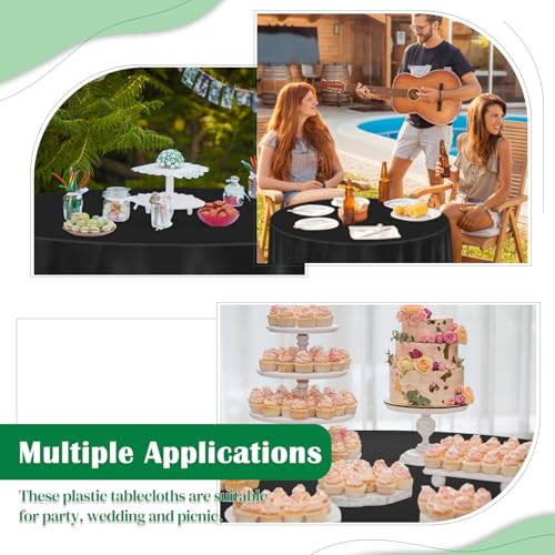 Image of Black 14 Pack 84 Inch Plastic Tablecloths, Disposable Round Plastic Tablecloth, Party Table Cover Plastic Table Cloth