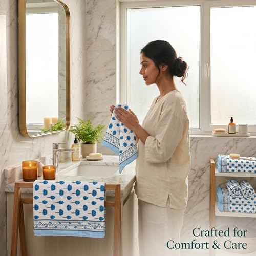 Image of Mafatlal Madhuban Soft Cotton Towel Set (1 Bath 147x76 cm + 2 Hand 76x38 cm) | 250 GSM | Absorbent, Waffle Weave | Regatta Color