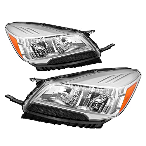 JSBOYAT Halogen Headlight Assembly Fit for 2013-2016 Ford Escape OEM Headlamp Replacement Left Driver & Right Passenger Side NOT for Titanium Model (Chrome Housing with Amber Reflector)