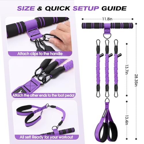 Image of WOQQW Multifunction Pedal Resistance Band with Handle, Upgraded 3 Tube Adjustable Foot Resistance Bands for Core, Arm, Legs, Body Puller Trainer - Sit Up Exercise Equipment for Women Men