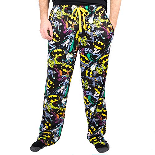 Batman Logos & DC Comics Characters All Over Print Mens Black Sleep Pajama Pants - Main Image