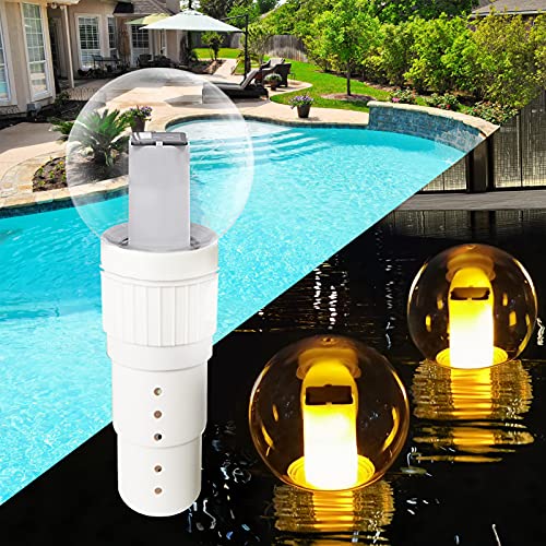Pool Chlorine Floater with Solar Flame Light, Chlorine Dispenser for Pool, Spa Chemical Dispenser Large Capacity Floating Pool Chlorinator of 7x3” Chlorine Tablets Easy Opening,Chlorine Bromine HoldeR