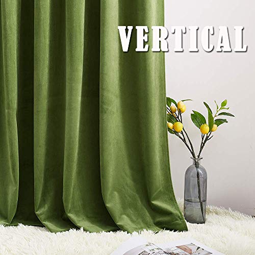 Image of RYB Home Olive Green Velvet Curtains for Living Room - Super Soft Room Darkening Farmhouse Small Window Covering for Bedroom Bathroom Dining Backdrop, 52 inch Wide x 63 inch Long, 2 Panels