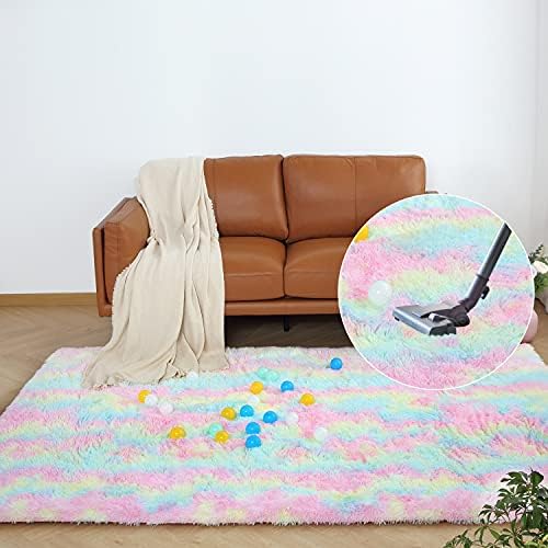 X-Large Modern Shag Area Rugs, 5'x8' Ultra Soft Fluffy Carpet, Non-Slip Tie-Dyed Floor Carpet for Girls, Kids Room Living Room Bedroom Home Holiday Decor, 160x230cm (Colorful) 7 51ERFEVwNOS. AC