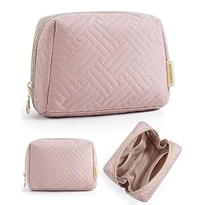 BAGSMART Small Makeup Bag, Travel Cosmetic Bag Make Up Pouch Small Travel Essentials for Women Dorm Room Essentials Pouch,Water-resistant Toiletry Bag,Makeup Organizer Bag,Pink