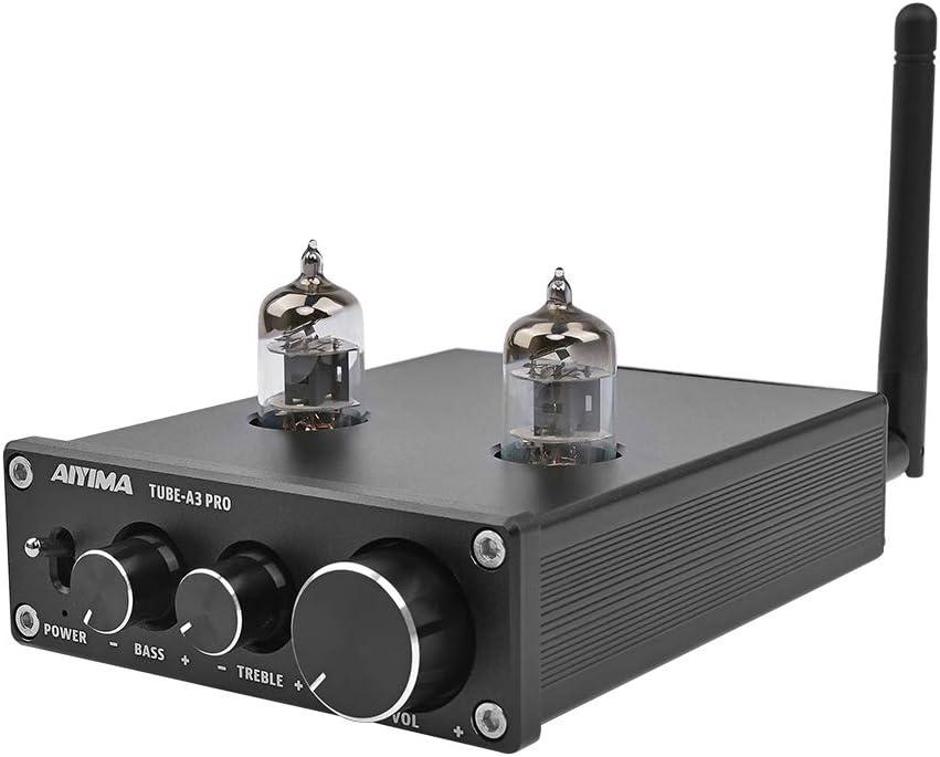 AIYIMA Audio 6J1 Tube Preamplifier Bluetooth 5.0 HIFI Treble & Bass Adjustment Audio Preamplifier DC12V Amplifier Preamp NE5532P Chips For Home Theater System (Black)