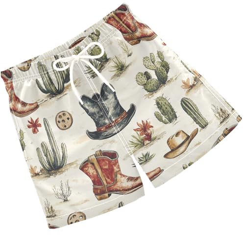 Pigsaly Boys Swim Trunks Cowboy Cowgirls Vintage Catti Boys Board Shorts Swimsuit Swimwear Summer Bathing Suit XS Multicolor