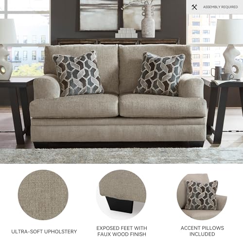 Image of Signature Design by Ashley Stonemeade Casual Loveseat with 2 Toss Pillows, Light Brown